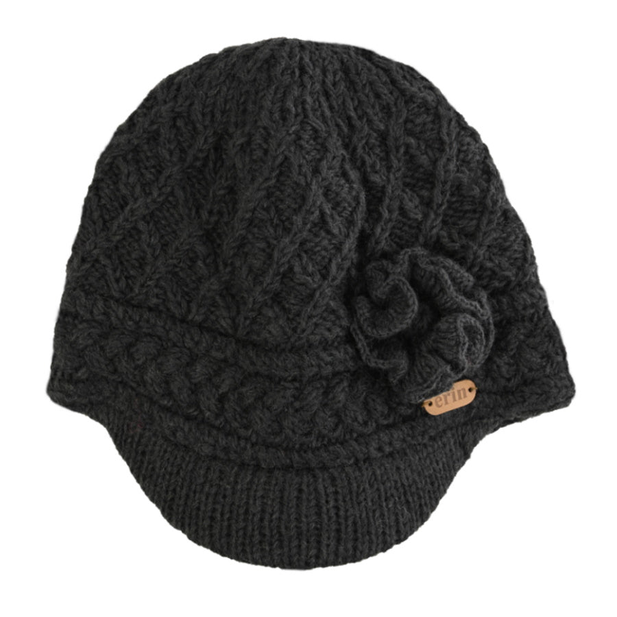 Aran Trellis Peak Hat With Corsage Charcoal