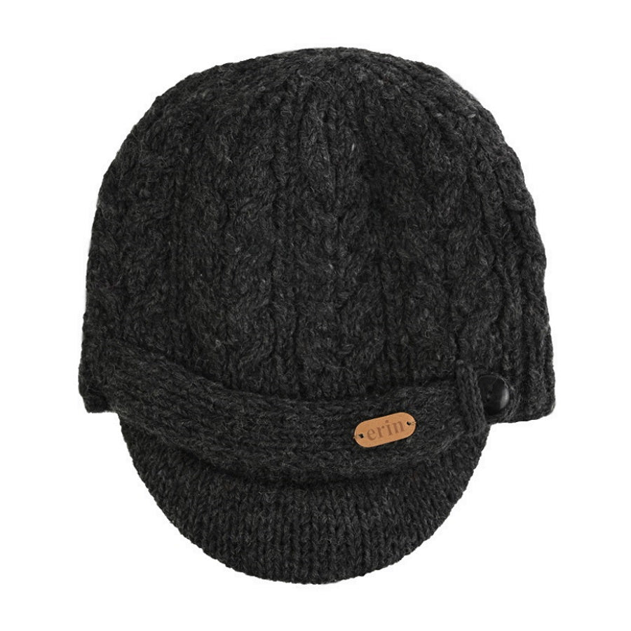 Aran Cable Peak Hat -Charcoal