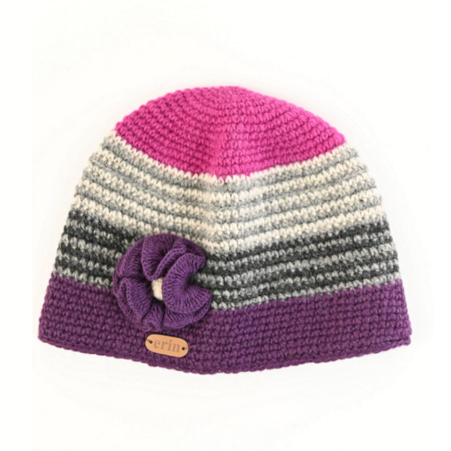 Crochet Cap With Corsage Pink/Purple