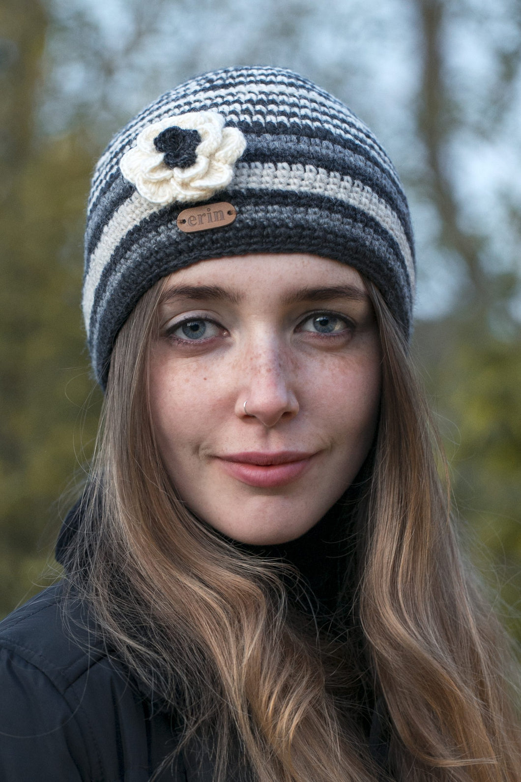 Crochet cap with flower