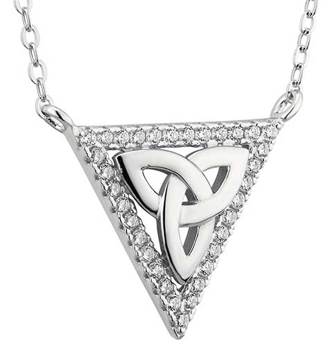 Sterling Silver Crystal Triangle Trinity Knot Necklet
