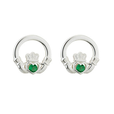 GREEN CRYSTAL CLADDAGH STUD EARRINGS