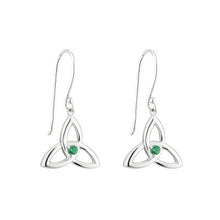 Load image into Gallery viewer, Solvar, Earrings - Sterling - Trinity Drops with Green Crystal -
