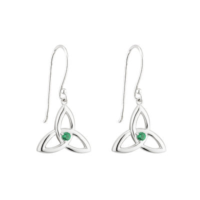 Solvar, Earrings - Sterling - Trinity Drops with Green Crystal -