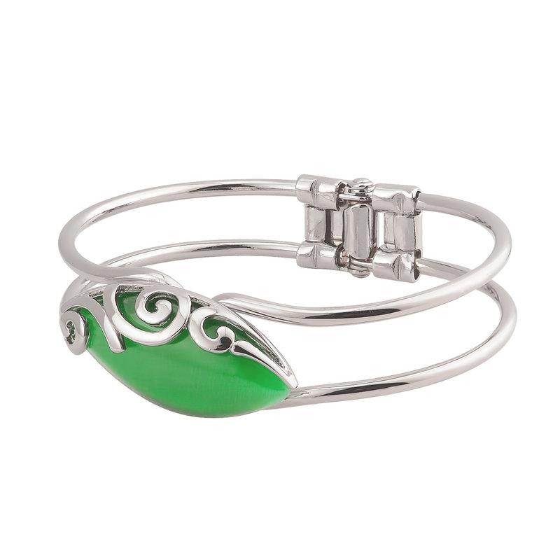 Solvar Book of Kells Rhodium Plated Green Stone Bangle