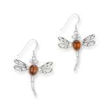 OUTLANDER INSPIRED DRAGONFLY SILVER DROP EARRINGS WITH AMBER