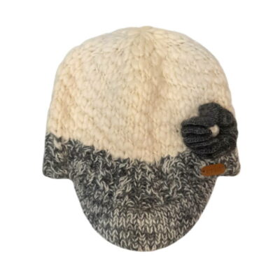 Uneven Wool Peak Hat with Cable Band Grey